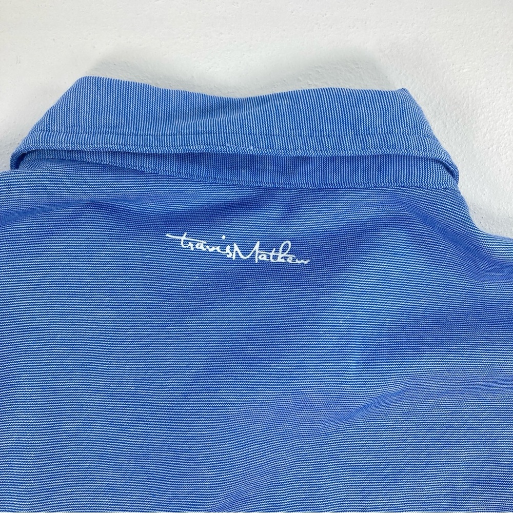 Travis Mathew Polo Shirt Mens Medium Blue Striped Golf Performance Short Sleeve - Picture 6 of 16
